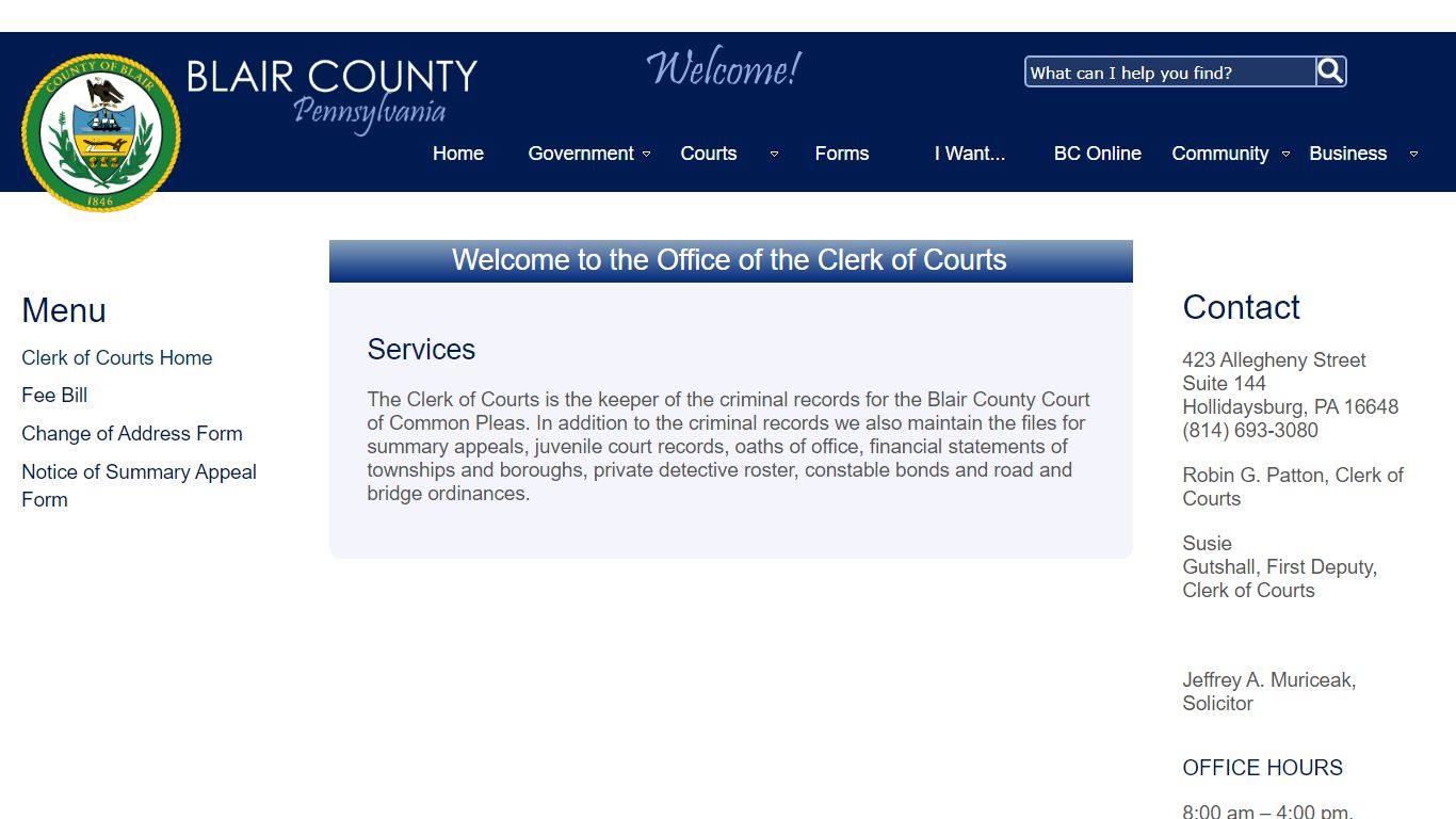 Welcome to the Office of the Clerk of Courts